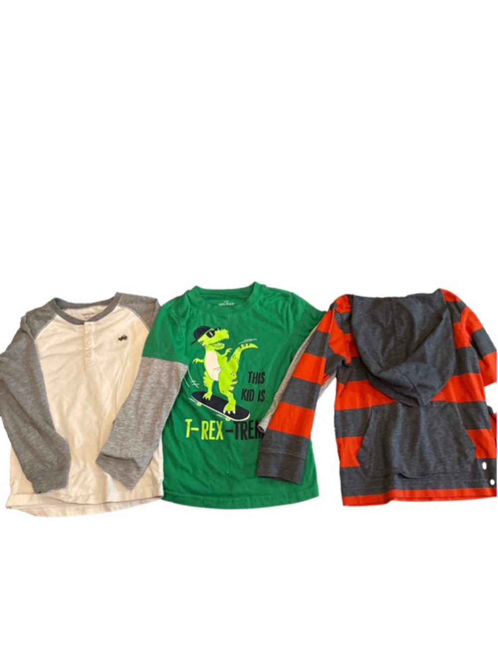 Healthtex Striped Hoodie, Okie Dokie T-Rex-Tee & Carter's Raglan Tee 5T